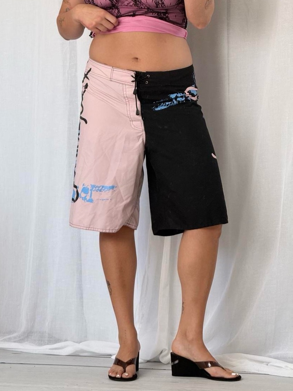 vintage y2k pink black billabong board shorts